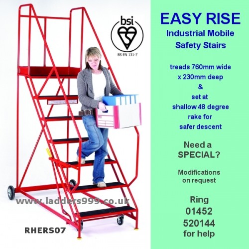 Steptek BS EASY RISE Steel Mobile Safety Stairs - sizes 5-12 treads
